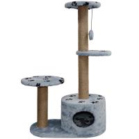 Когтеточка домик с 2-умя полками и домиком круглая мех джут серый с игрушкой 112*66*38см/DONBARON