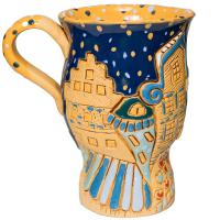Кашпо Кружка с декором дома и крыши желтая (400мл) 122-10