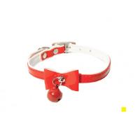Ошейник синтетик 10мм двойной прошитый с бантом и бубенчиком красный 30см/00210107-02