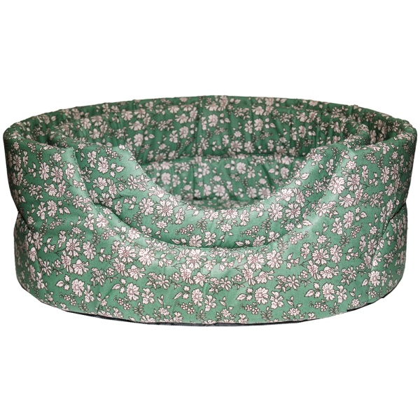 Лежанка овЛежанка овальная стеганая поролоновая хлопок Цветы на зеленом 52*46*20см/DONBARON