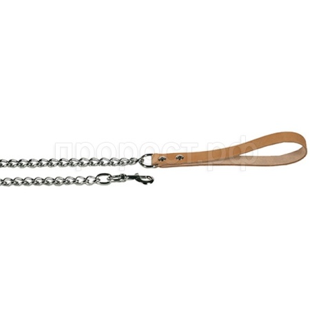 Поводок цепь с кожаной ручкой 3,5мм*120см/13412350/Каскад