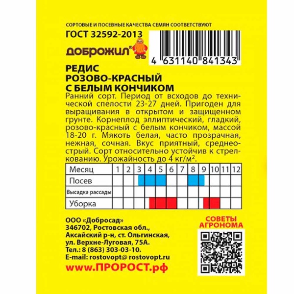 Редис Розово-красный с белым кончиком 2г